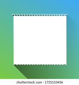 Curtain sign. White Icon with gray dropped limitless shadow on green to blue background. Illustration.