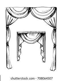 Curtain Sketch. Hand Drawn Vector Illustration Converted To Vector