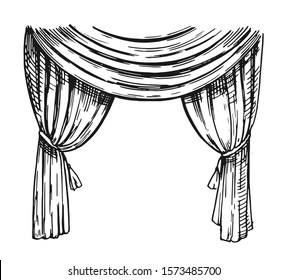 Curtain sketch. Outline with transparent background. Hand drawn illustration converted to vector