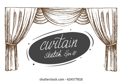 Curtain Sketch. Vector. Isolated