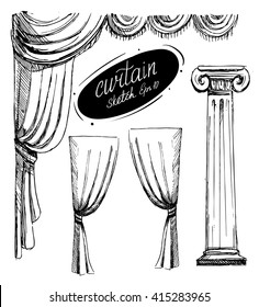  Curtain Sketch. Vector Set. Isolated