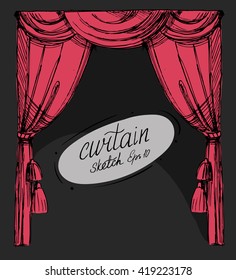 Curtain Sketch. Vector Set. Isolated