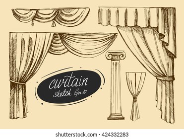 Curtain Sketch. Vector Set. Isolated