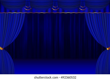 Blue Stage Curtain Background Concept Vector Stock Vector (Royalty Free ...