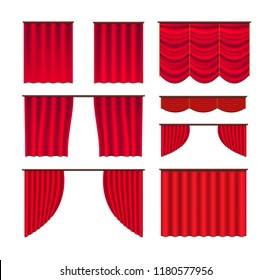 Curtain stage big set vector. Red silk curtains behind the scenes
