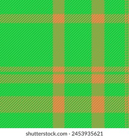 Vorhangtextur Muster Textil, latin nahtlose Vektorgrafik Tartan. Cover Hintergrund Stoff Check in grün und orange Farben.