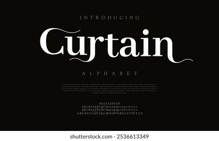 Tipografía de la cortina de la belleza de la moda elegante minimalista serif italic Fuentes decorativas de la boda vintage logotipos retro. Logotipo de alfabeto de fuente de lujo mínimo. Ilustración vectorial