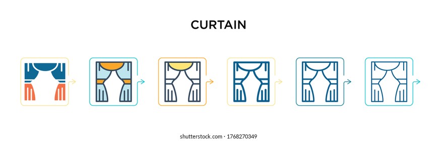 Curtain vector icon in 6 different modern styles. Black, two colored curtain icons designed in filled, outline, line and stroke style. Vector illustration can be used for web, mobile, ui