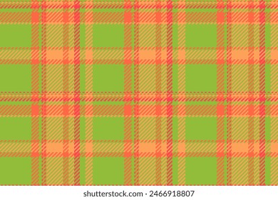 Curtain vector textile fabric, event background seamless pattern. Arabic texture plaid tartan check in green and orange color.