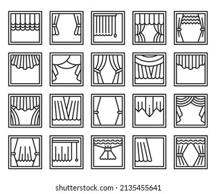 curtain and window icons set line illustration