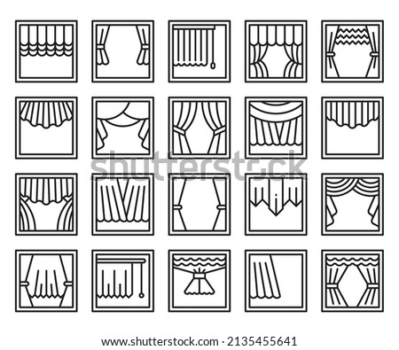 curtain and window icons set line illustration