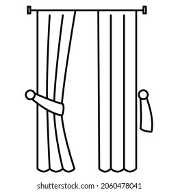 A curtain for a window made of narrow strips with an open half. Vector icon, outline, isolated, 48x48 pixel. Editable stroke.