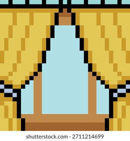 Vorhang mit Fenster in Pixelart auf weißem Hintergrund