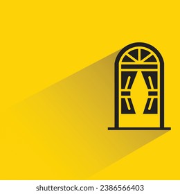 curtain window with shadow on yellow background