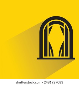 curtain window with shadow on yellow background