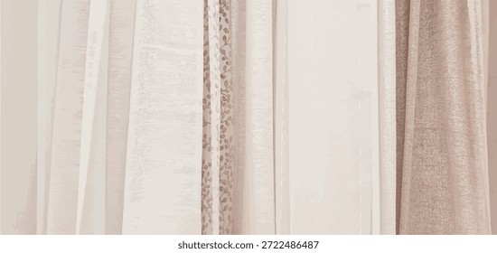 Vorhänge Hintergrund. Vorhänge Sortiment in der Home-Dekor-Geschäft. Stoffladen. Innenausstattung. Verkauf und Kauf von Vorhängen und Vorhänge. Vorhänge Sortiment. Stoffe in verschiedenen Farben