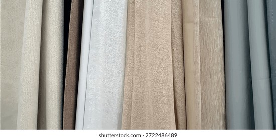 Vorhänge Hintergrund. Vorhänge Sortiment in der Home-Dekor-Geschäft. Stoffladen. Innenausstattung. Verkauf und Kauf von Vorhängen und Vorhänge. Vorhänge Sortiment. Stoffe in verschiedenen Farben