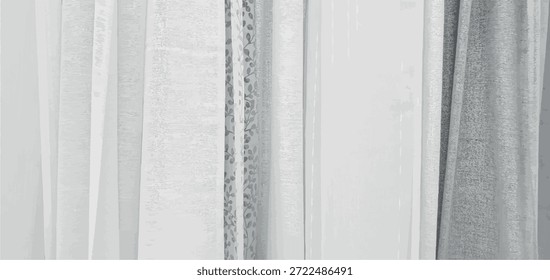 Vorhänge Hintergrund. Vorhänge Sortiment in der Home-Dekor-Geschäft. Stoffladen. Innenausstattung. Verkauf und Kauf von Vorhängen und Vorhänge. Vorhänge Sortiment. Stoffe in verschiedenen Farben