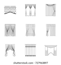 Curtains, cornice, lath, and other web icon in outline style.Ribbon, bow, pattern, icons in set collection.
