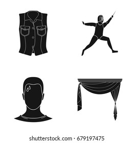 curtains, cornices, textiles and other web icon in black style.fatigue, drops, forehead, icons in set collection.