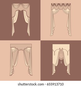   curtains and draperies interior decoration design ideas realistic icons collection isolated vector illustration