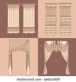   curtains and draperies interior decoration design ideas realistic icons collection isolated vector illustration