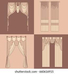   curtains and draperies interior decoration design ideas realistic icons collection isolated vector illustration
