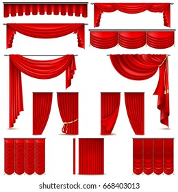 Curtains and draperies interior decoration object. Isolated on white for theater stage. And also includes EPS 10 vector