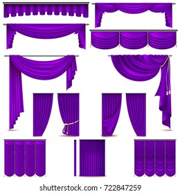 Curtains and draperies interior decoration object. Isolated on white for theater stage. And also includes EPS 10 vector