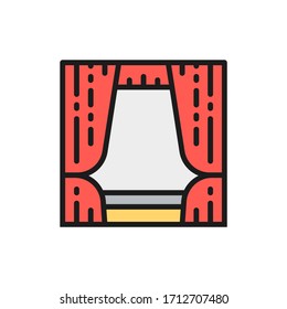 Curtains, drapes, decoration flat color line icon.