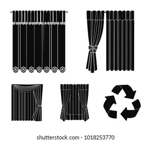 Curtains, drapes, garters, and other web icon in black style. Textiles, furniture, bow icons in set collection.