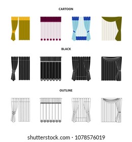 Curtains, drapes, garters, and other web icon in cartoon,black,outline style. Textiles, furniture, bow icons in set collection.