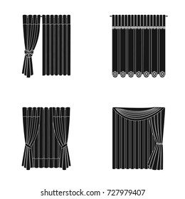 Curtains, drapes, garters, and other web icon in black style. Textiles, furniture, bow icons in set collection.