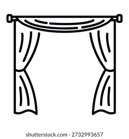 Curtains drapes opening a stage with a valance, black outline icon