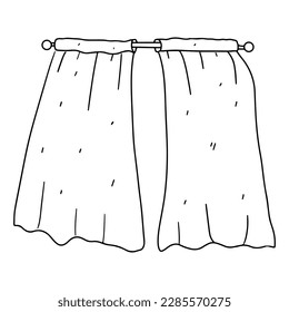 Curtains in hand drawn doodle style. Vector illustration isolated on white. Coloring page.