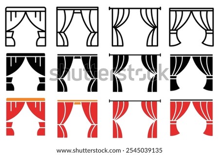Curtains icon in black and colored versions.