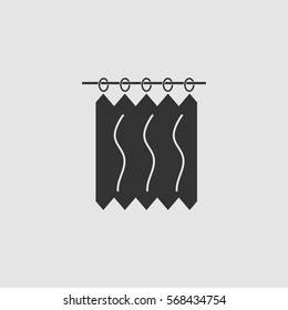 Curtains icon flat. Black pictogram on grey background. Vector illustration symbol