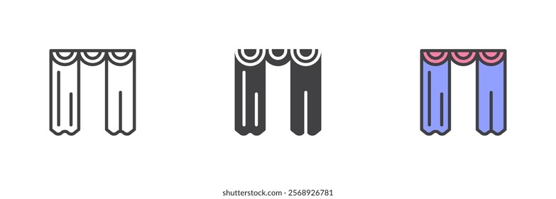 Curtains icon. Theater line and glyph version, outline and filled vector sign. linear and full pictogram. Symbol, logo illustration. Different style icons set