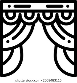 Icono de cortinas. Diseño De Estilo Lineal Delgado Aislado Sobre Fondo Blanco