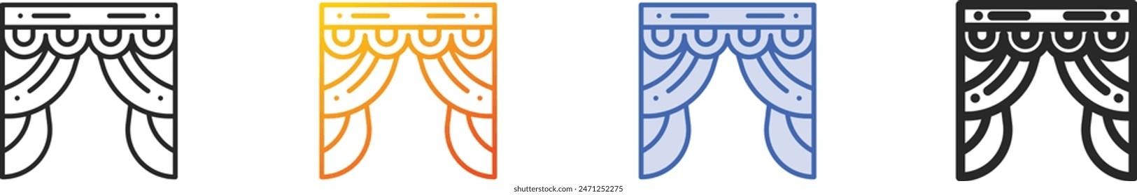 Icono de cortinas.Diseño lineal delgado, degradado, trazo azul y estilo audaz aislado sobre fondo blanco