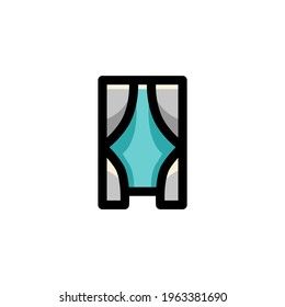 Curtains Interior Outline Icon Logo Vector Illustration
