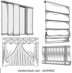 Curtains, jalousie, horizontal and vertical, closed, pattern illustration