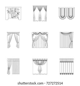 Curtains, lambrequins, cornice, and other web icon in outline style.Hand, textiles, furniture icons in set collection.