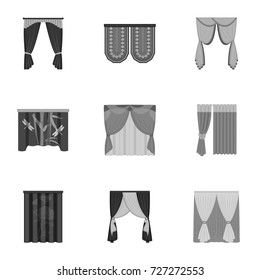 Curtains, lambrequins, cornice, and other web icon in monochrome style.Hand, textiles, furniture icons in set collection.