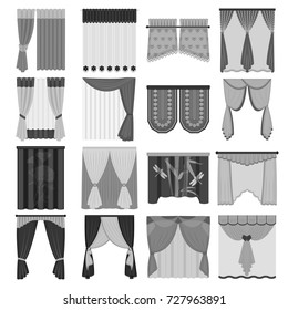Curtains, lambrequins, cornice and other web icon in monochrome style. Furniture, textiles, window icons in set collection.