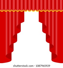 Curtains with lambrequins on the stage of the theater, concert hall. Decorations for the opening ceremony, at the premiere, awarding or other solemn official event