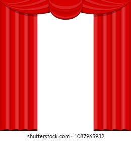 Curtains with lambrequins on the stage of the theater, concert hall. Decorations for the opening ceremony, at the premiere, awarding or other solemn official event