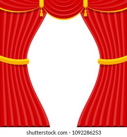 Curtains with lambrequins on the stage of the theater, concert hall. Decorations for the opening ceremony, at the premiere, awarding or other solemn official event