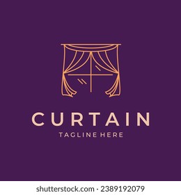 curtains line art logo vector template design minimalist