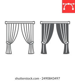 Curtains line and glyph icon, interior and home decor, curtain vector icon, vector graphics, editable stroke outline sign, eps 10.